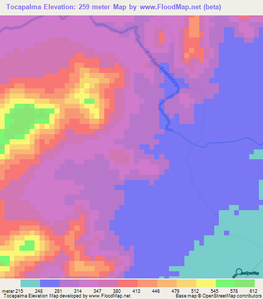 Tocapalma,Colombia Elevation Map