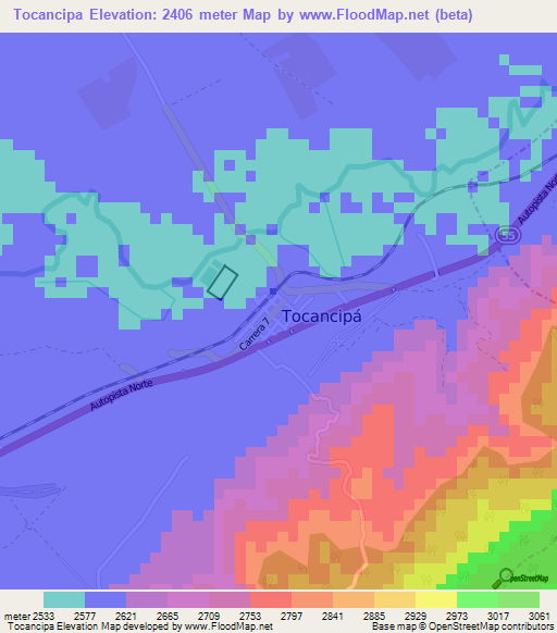 Tocancipa,Colombia Elevation Map