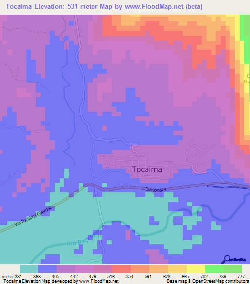 Tocaima,Colombia Elevation Map