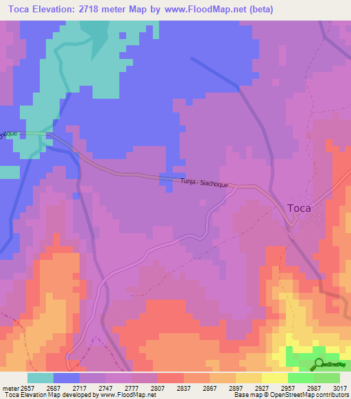 Toca,Colombia Elevation Map