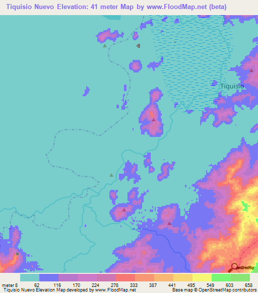 Tiquisio Nuevo,Colombia Elevation Map