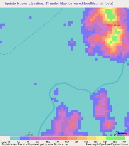 Tiquisio Nuevo,Colombia Elevation Map