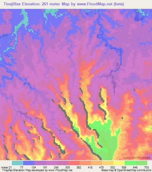 Tinajillas,Colombia Elevation Map