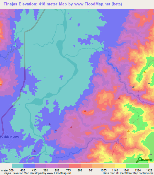 Tinajas,Colombia Elevation Map