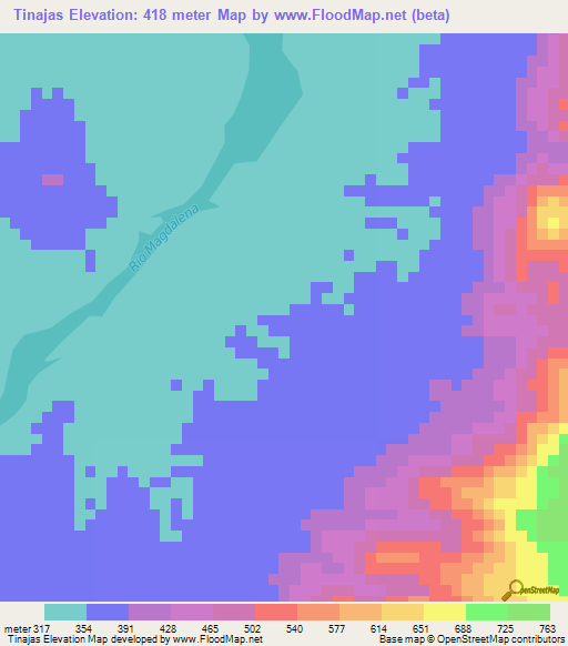 Tinajas,Colombia Elevation Map