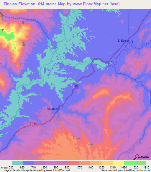 Tinajas,Colombia Elevation Map