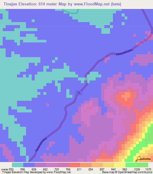 Tinajas,Colombia Elevation Map