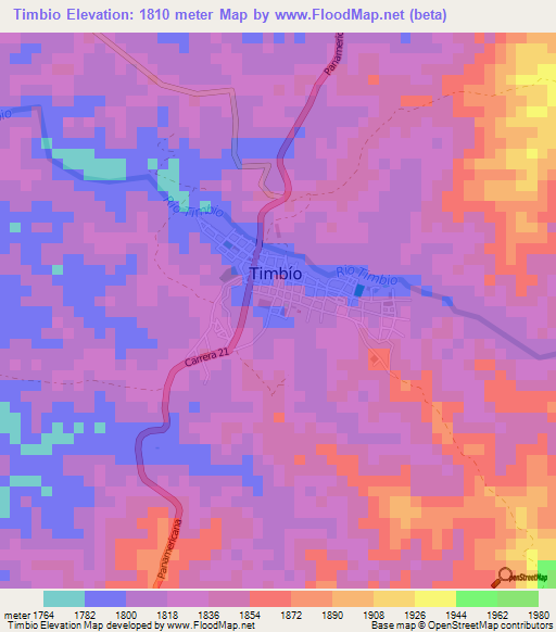 Timbio,Colombia Elevation Map