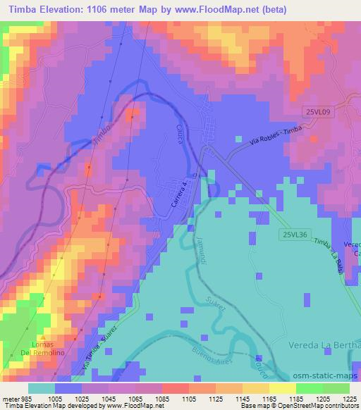 Timba,Colombia Elevation Map