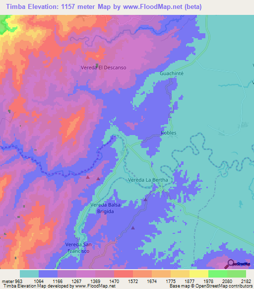 Timba,Colombia Elevation Map