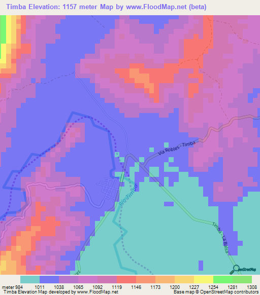 Timba,Colombia Elevation Map