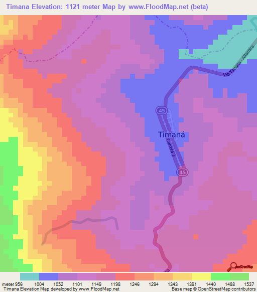 Timana,Colombia Elevation Map