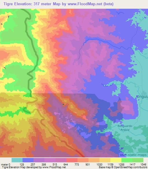 Tigre,Colombia Elevation Map