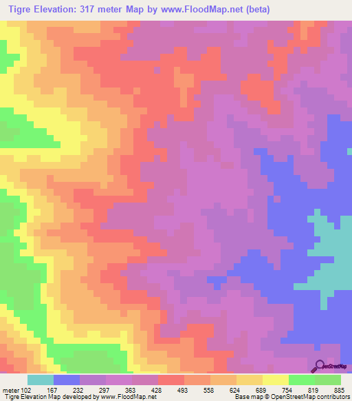 Tigre,Colombia Elevation Map