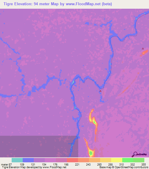 Tigre,Colombia Elevation Map