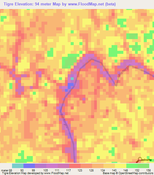 Tigre,Colombia Elevation Map