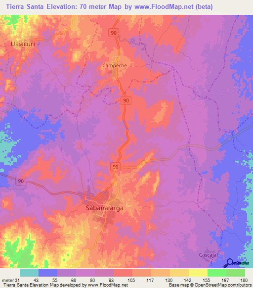 Tierra Santa,Colombia Elevation Map