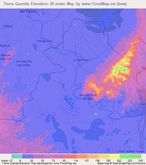 Tierra Querida,Colombia Elevation Map