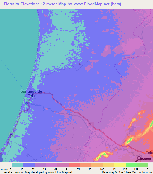 Tierralta,Colombia Elevation Map