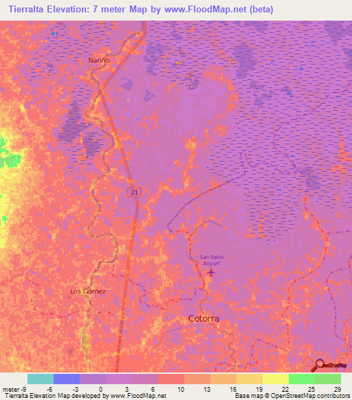 Tierralta,Colombia Elevation Map