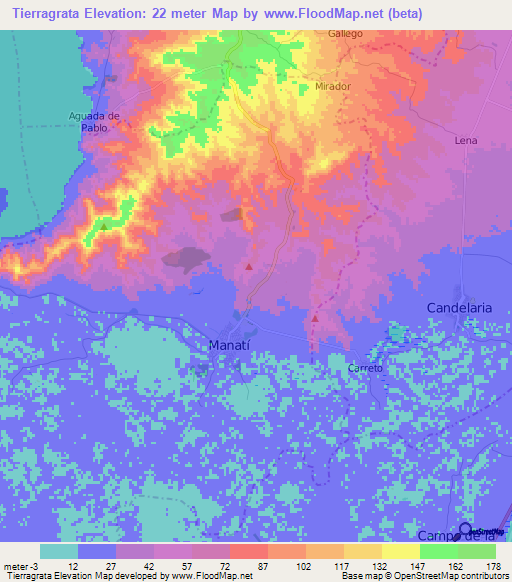 Tierragrata,Colombia Elevation Map