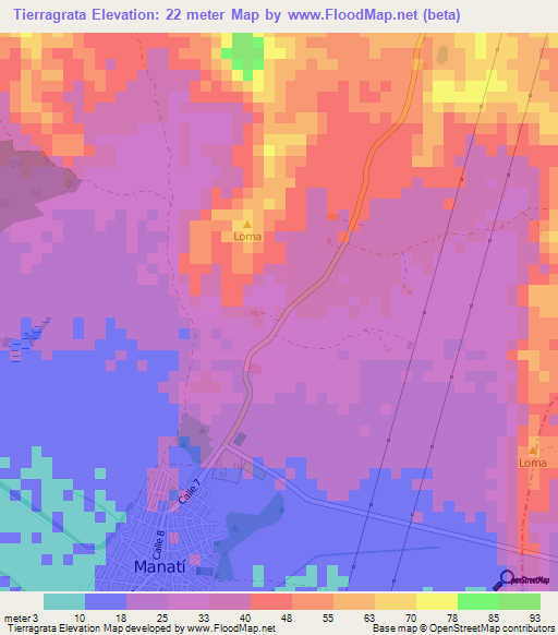 Tierragrata,Colombia Elevation Map