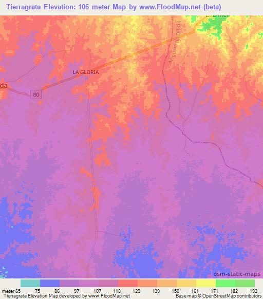 Tierragrata,Colombia Elevation Map