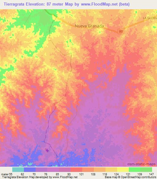 Tierragrata,Colombia Elevation Map