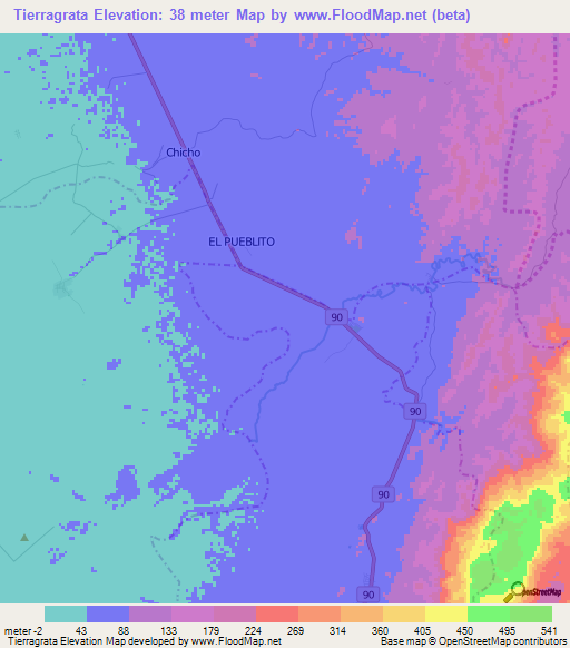 Tierragrata,Colombia Elevation Map