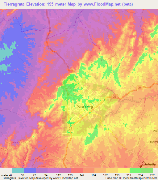 Tierragrata,Colombia Elevation Map