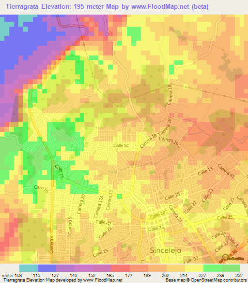 Tierragrata,Colombia Elevation Map