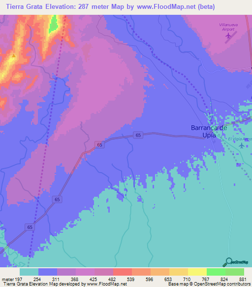 Tierra Grata,Colombia Elevation Map