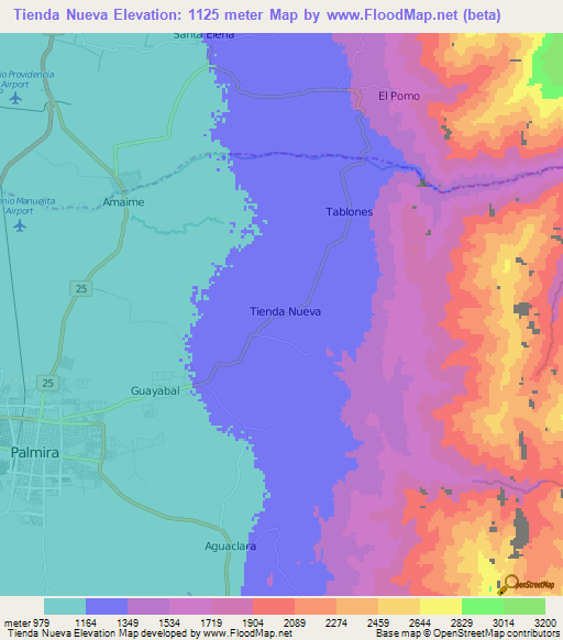 Tienda Nueva,Colombia Elevation Map