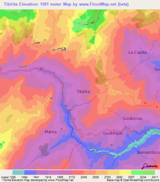 Tibirita,Colombia Elevation Map