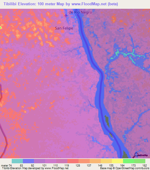 Tibilibi,Colombia Elevation Map