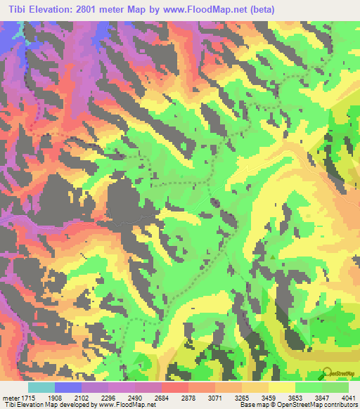 Tibi,Colombia Elevation Map