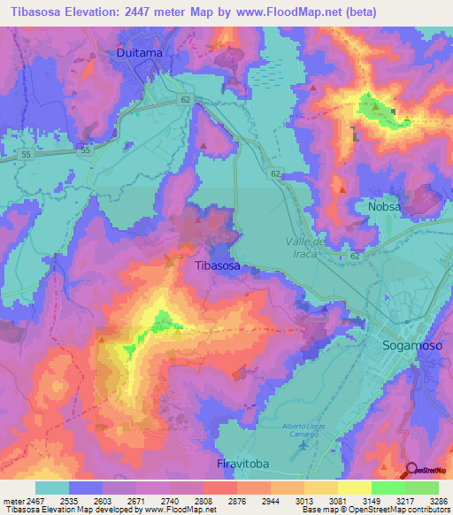 Tibasosa,Colombia Elevation Map