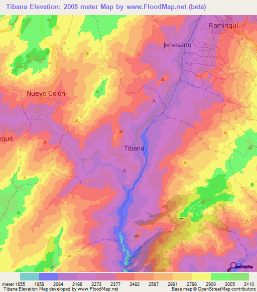 Tibana,Colombia Elevation Map