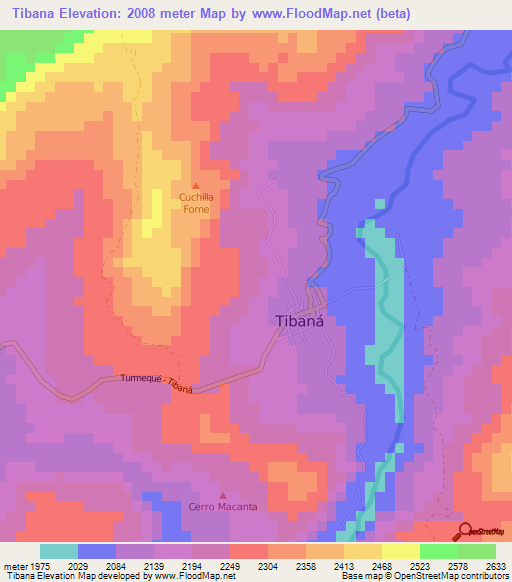 Tibana,Colombia Elevation Map