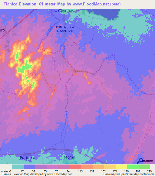 Tianica,Colombia Elevation Map