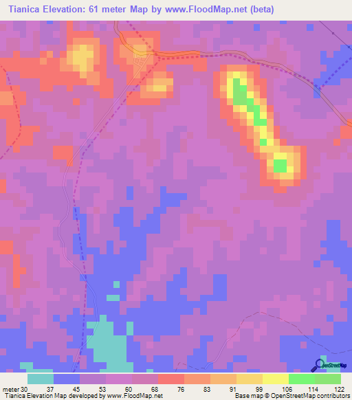 Tianica,Colombia Elevation Map