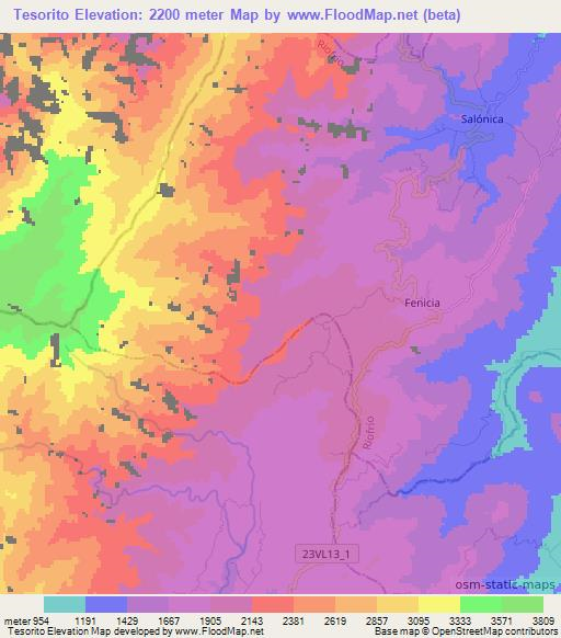 Tesorito,Colombia Elevation Map