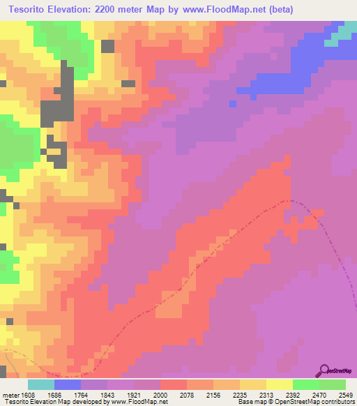 Tesorito,Colombia Elevation Map