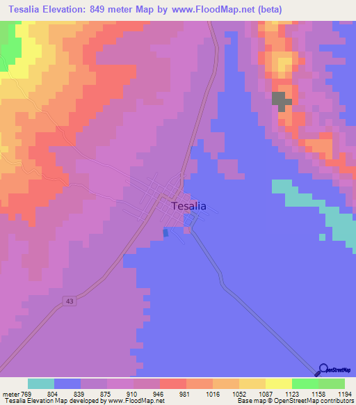 Tesalia,Colombia Elevation Map