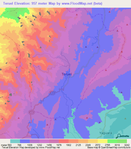 Teruel,Colombia Elevation Map