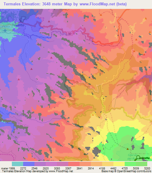 Termales,Colombia Elevation Map