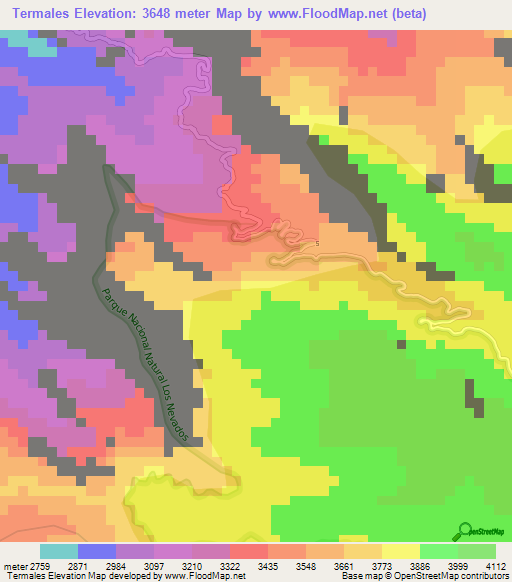 Termales,Colombia Elevation Map