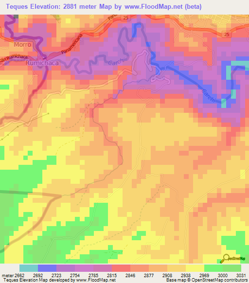 Teques,Colombia Elevation Map