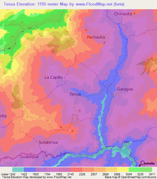 Tenza,Colombia Elevation Map