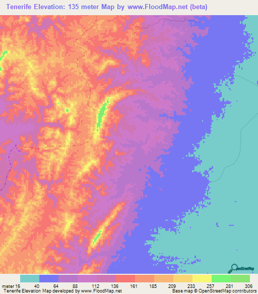 Tenerife,Colombia Elevation Map